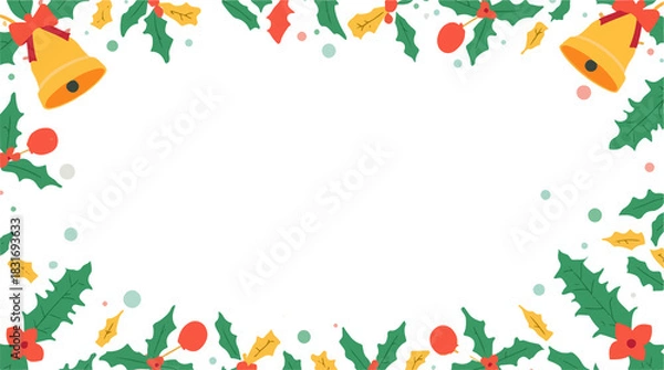 Obraz  Christmas frame background with flat design, featuring a minimalist aesthetic, vibrant festive colors, and bold lines, set against a clean and simple