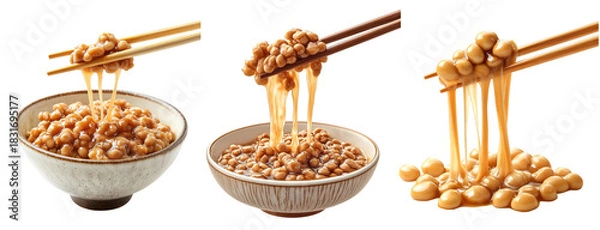 Fototapeta natto with chopsticks isolated on transparent background