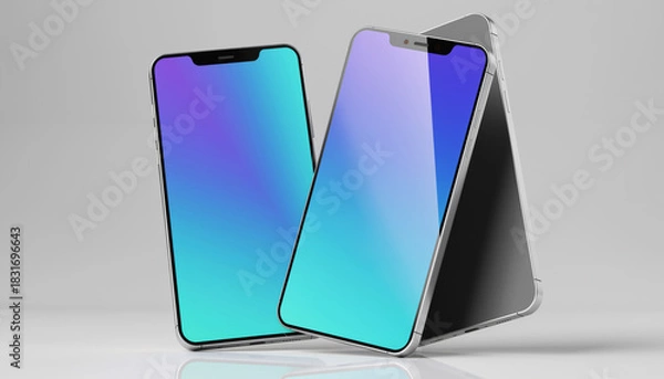 Fototapeta Two modern smartphones with colorful gradient screens