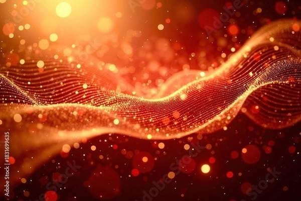 Fototapeta A red wave with a lot of sparkles