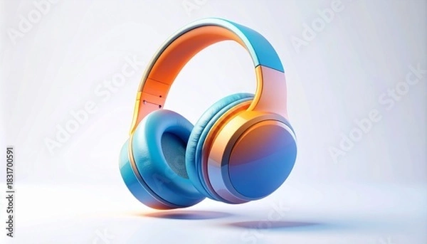 Obraz Blue headphones symbol vector illustration on circle concept design