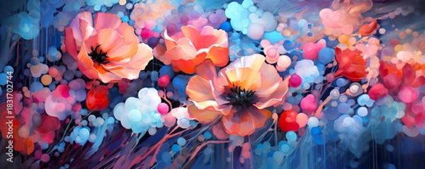 Obraz Abstract floral painting with colorful blooming flowers and artistic brush strokes