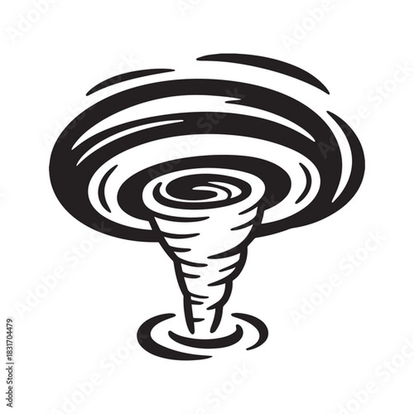 Fototapeta Stylized Black and White Tornado or Whirlwind Icon Showing a Powerful Rotating Funnel.