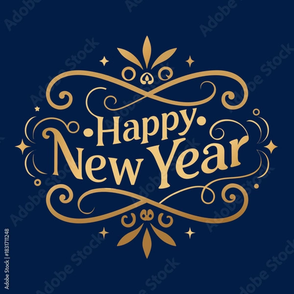 Obraz Beautiful New Year Lettering Vintage Style Solid Blue Vector