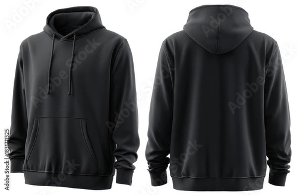 Fototapeta black hoodie mock up front and back view isolated on transparent background