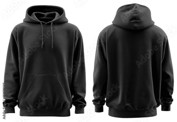 Fototapeta black hoodie mock up front and back view isolated on transparent background