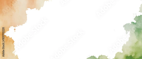 Fototapeta Watercolor frame border in Indian flag colors with copy space: republic, independence, tricolor, copyspace, template, watercolor, background,