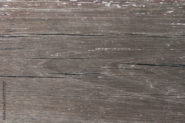 Fototapeta A richly textured, close-up view of distressed wood. The deep gray-brown planks feature prominent grain patterns and natural cracks, giving a rustic, time-worn feel.
