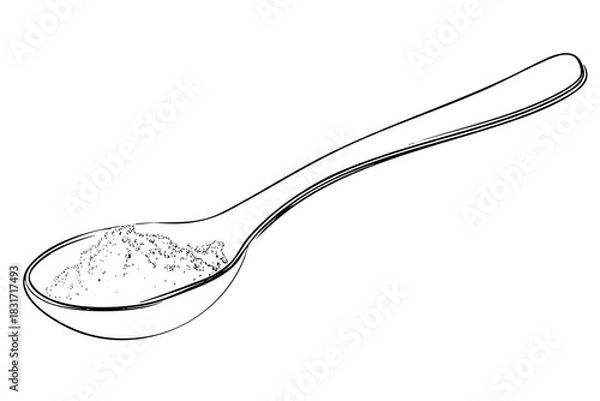 Fototapeta Spoon with sugar or salt hand drawing sketch vector illustration isolated on white background. Kitchen tool or cooking ingredient object.