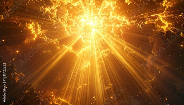Obraz 雲間の爆発的に広がる黄金の光線