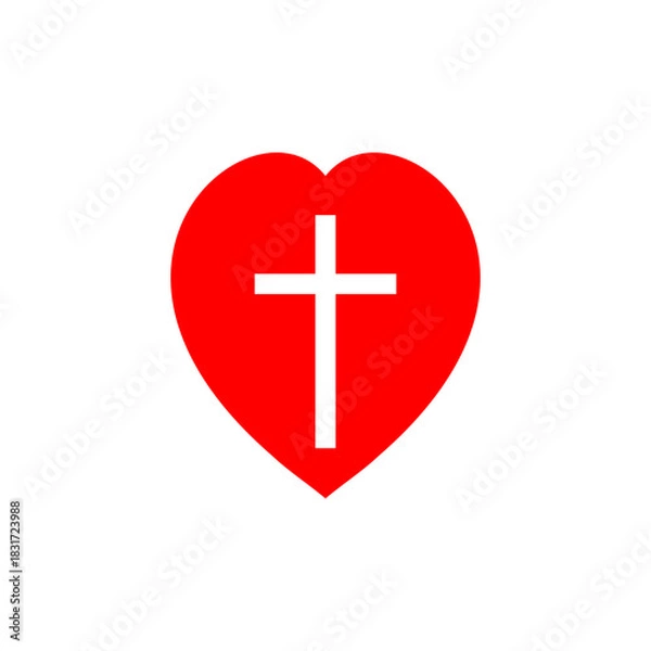 Obraz Church heart icon with religious cross. Vector illustration.
