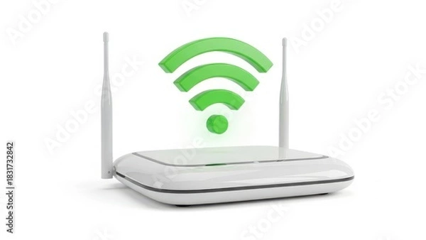 Fototapeta Modern white Wi-Fi router with active green signal