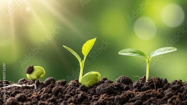 Fototapeta Stages of Plant Growth from Seed to Seedling