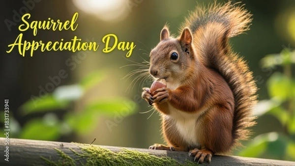 Fototapeta Adorable Squirrel Enjoying a Nut on Appreciation Day