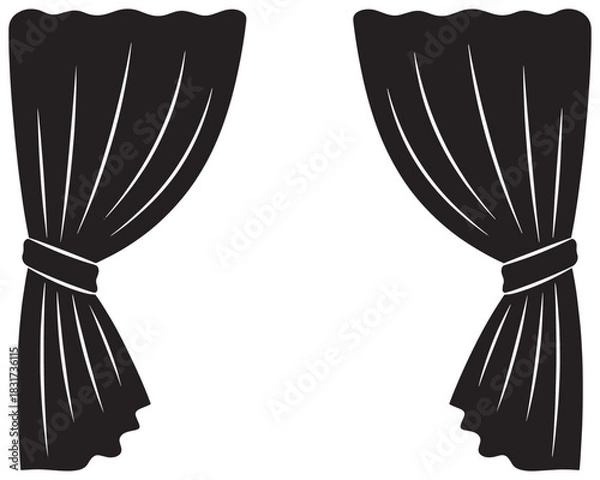 Obraz Elegant black stage curtains tied back, classic theater drapes, simple graphic design vector illustration