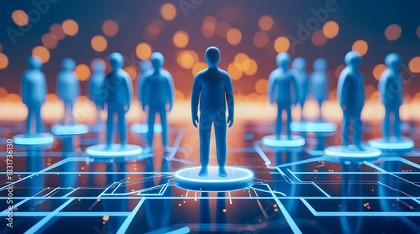 Obraz Digital human figures connected in a futuristic network with glowing lights