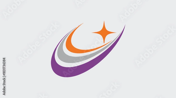 Fototapeta Minimalist corporate logo design featuring a dynamic swooshing curved line in purple white and gray color palette