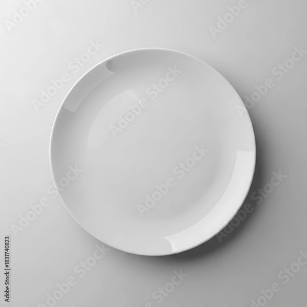 Obraz Clean white ceramic dinner plate on a light gray background