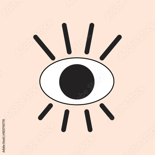 Fototapeta Vision icon. Search, research concept. Eye vector, sign, symbol. View, look, opinion, glance, peek, glimpse, eyebeam. Checking, analysing, studying. Flat vector illustration. 