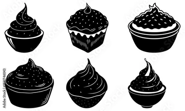 Obraz Delicious dessert selection of cupcakes and bowls with frosting, perfect for bakeries, celebrations and sweet treats, originally a scalable vector graphic