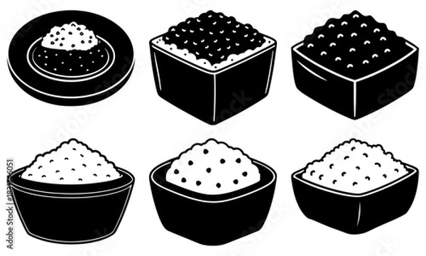 Fototapeta Elegant assortment of caviar and rice bowls for upscale dining menus, gourmet food blogs, and culinary design projects, originally scalable vector graphics