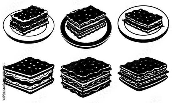 Fototapeta Delicious lasagna pieces, appetizing food illustration for cookbook or menu design, culinary delight, Italian cuisine, original vector graphic feel