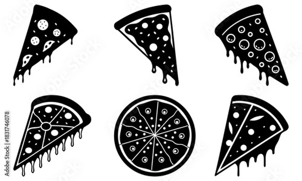 Obraz Delicious pizza slices illustration, ideal for restaurant menus, food blogs, and culinary designs, tempting foodies with classic Italian flavors