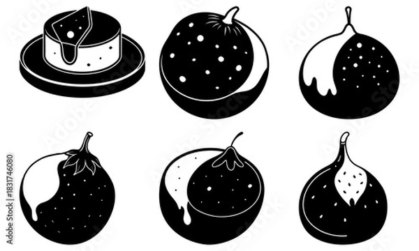 Fototapeta Whimsical fig collection with unique black and white designs, perfect for creative projects and artistic expressions: a delightful food illustration