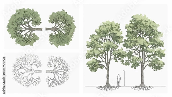 Obraz Tree diagrams and cross-sections Exploring structure and botanical illustrations