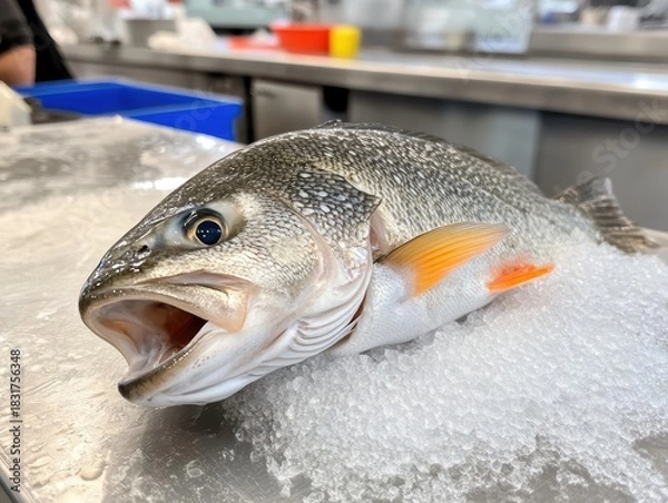 Obraz Fresh trout on ice ready for cooking.