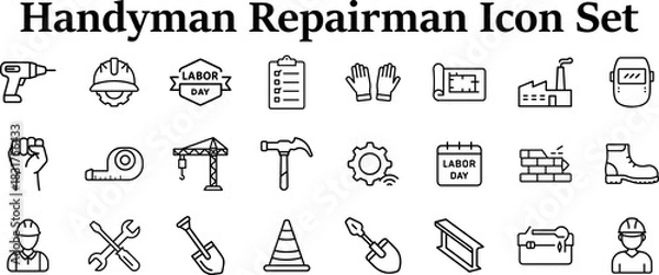 Fototapeta Collection of handyman and repairman icons featuring various tools and equipment for home maintenance and improvement projects
