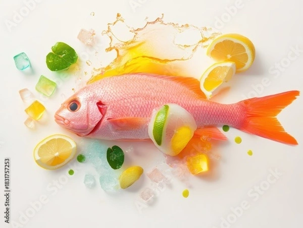 Obraz Vibrant fish with lemon and colorful ice elements.