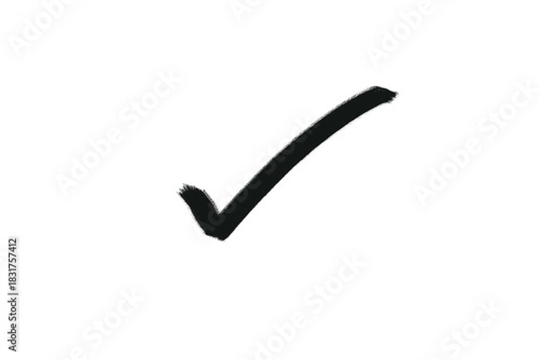 Fototapeta Hand drawn dark gray check mark symbol drawn with a brush stroke on a transparent background isolated on transparent background