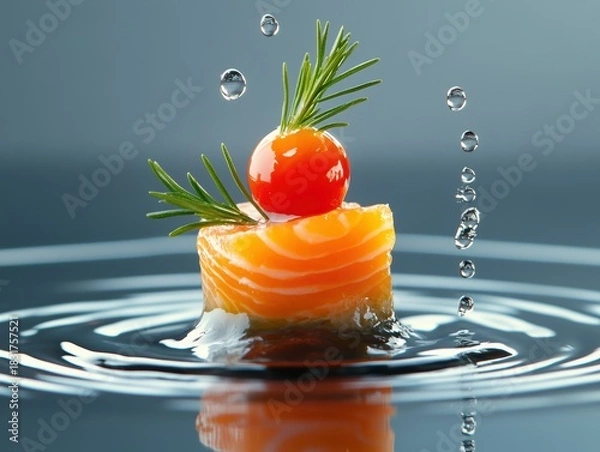 Obraz Vibrant salmon piece garnished with herbs.