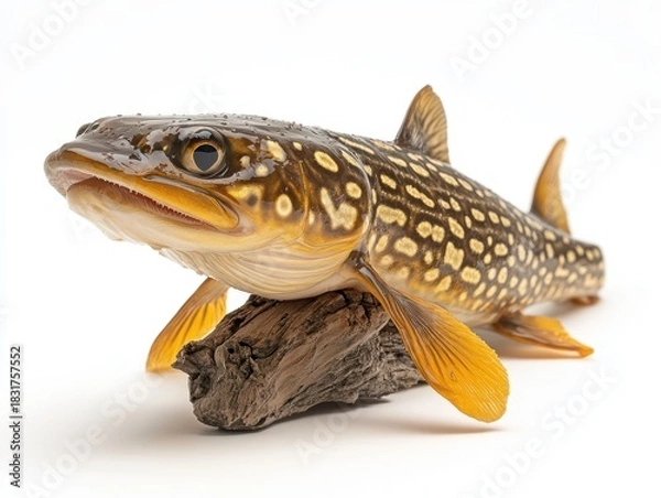 Obraz Vibrant trout fish resting on driftwood.