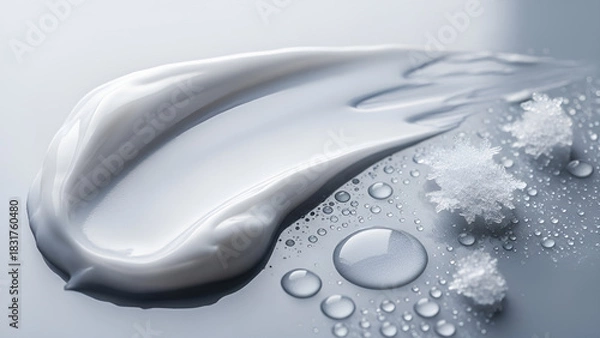 Fototapeta Luxurious moisturizer swirl with water droplets and snowflakes for ultimate hydration, perfect for skincare ads and product promotions