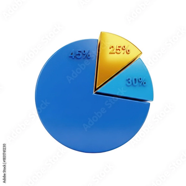 Obraz 3d blue and yellow pie chart isolated on transparent background
