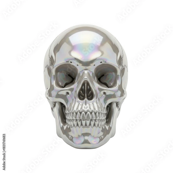 Obraz Shiny metallic human skull isolated on transparent background
