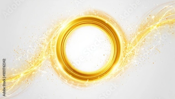 Obraz Abstract golden oval energy portal with light streaks and particles