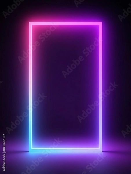 Obraz Glowing neon rectangle frame with purple and blue lights on dark background