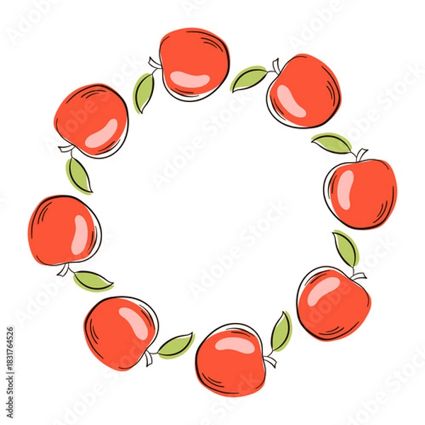 Fototapeta Apple red wreath in flat style isolated on a white background.