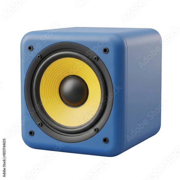 Obraz Blue audio speaker with yellow cone isolated on transparent background