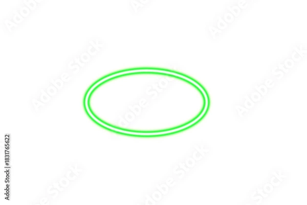Fototapeta A bright green neon oval ring glowing with a soft ethereal light isolated on transparent background