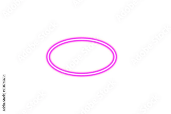 Fototapeta Vibrant glowing neon pink oval ring shape illuminated in the dark isolated on transparent background