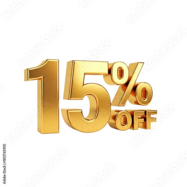 Obraz Golden 15 percent off discount isolated on transparent background