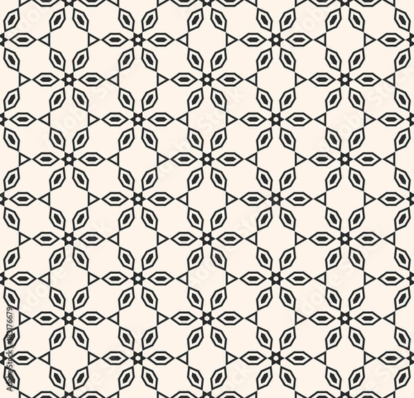 Fototapeta Vector geometric black and white seamless pattern. Linear floral ornament