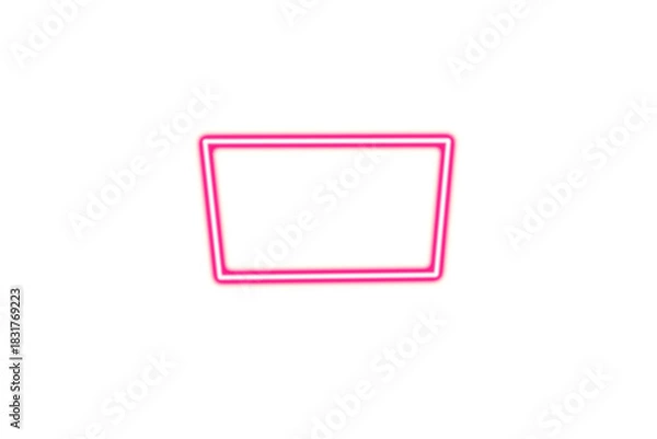 Fototapeta Illuminated pink neon square frame glowing brightly on a stark black background isolated on transparent background