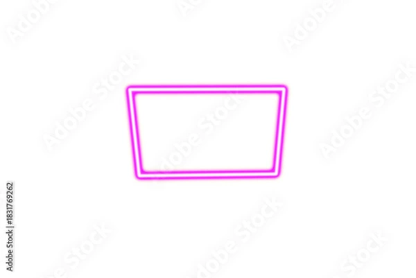 Fototapeta Bright glowing pink neon rectangular frame with rounded corners isolated on transparent background for design