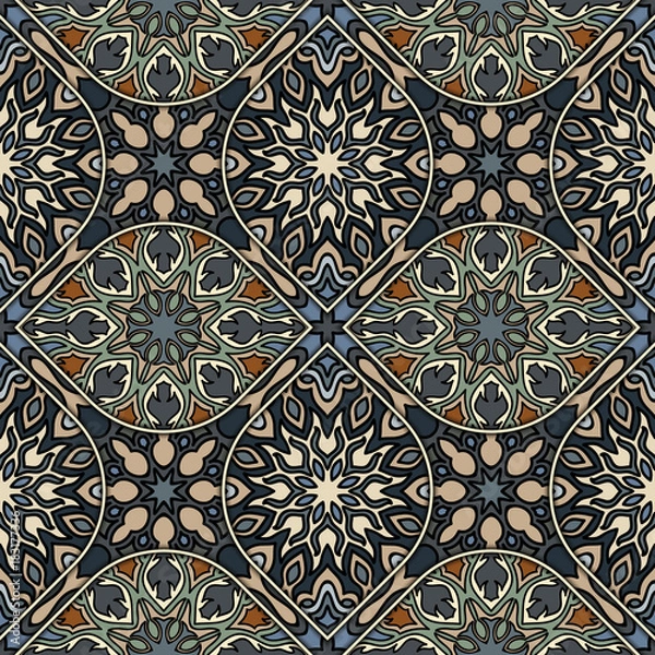 Fototapeta Seamless pattern. Vintage decorative elements. Hand drawn background. Islam, Arabic, Indian, ottoman motifs. Perfect for printing on fabric or paper.