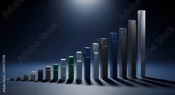 Fototapeta Shiny ascending bar chart under studio lighting illustrating corporate performance and incremental gains